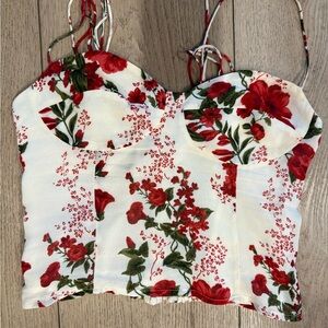 Reformation Liza Floral Corset Top Tie Strap Ruched Back Sz 4 Coquette Romantic